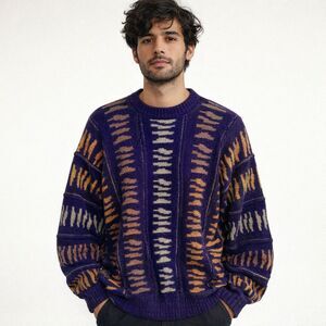 K. Cosa 3D Textured Knit Crewneck Sweater Mens Size L VTG 90s Mod Pullover